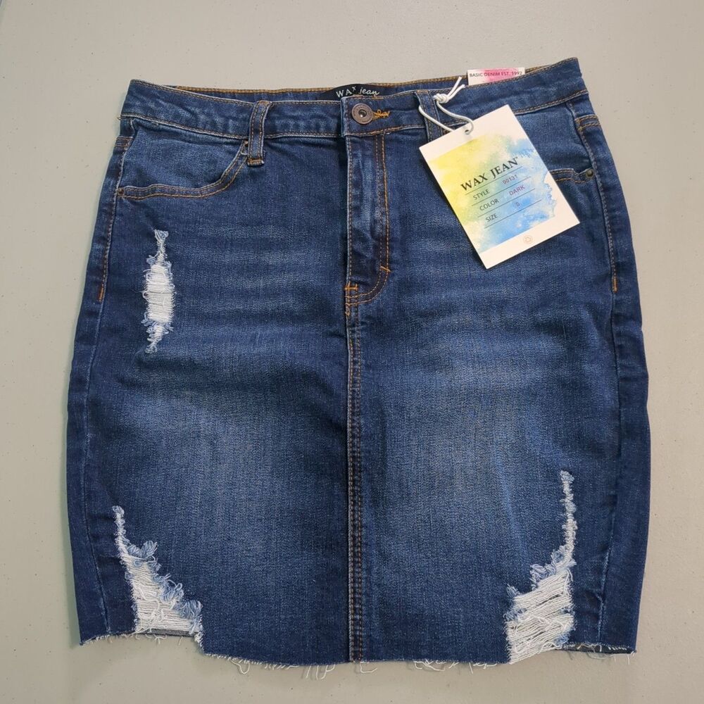 Wax Jean Distressed Mini Skirt small new with tags